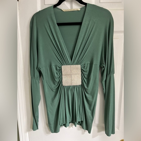 Twelfth Street by Cynthia Vincent Plunge Neck Long Sleeve Top Size M - Picture 1 of 4